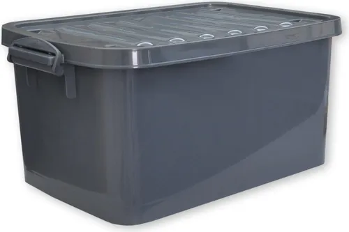 Aufbewahrungsbox mit Deckel und Rollen 45 Liter grau
