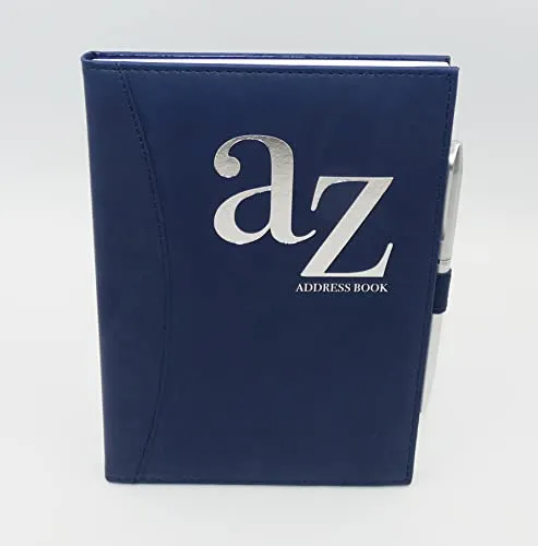 Sixstore A-Z-Telefon A5 Adressbuch A-Z Index Lederrückseite mit Stift Adress buch, blau