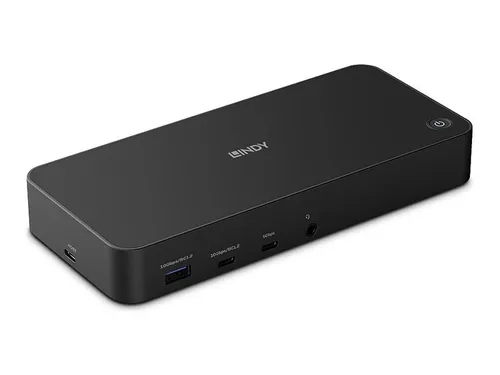 Lindy 43366 DST-Pro Docking Station - Weiteres Notebook-Zubehör mit USB 3.2 Gen 2, unterstützt bis zu 3 Monitore in 4K, ideal für professionelle Anwendungen und schnelle Netzwerkverbindung.