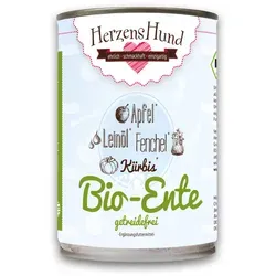 Herzenshund Bio-Ente mit Bio Gemüse & getreidefrei 400g - Hundefutter für gesunde Ernährung, reich an hochwertigem Entenfleisch und Gemüse, ideal für alle Lebensphasen und glutenfrei.