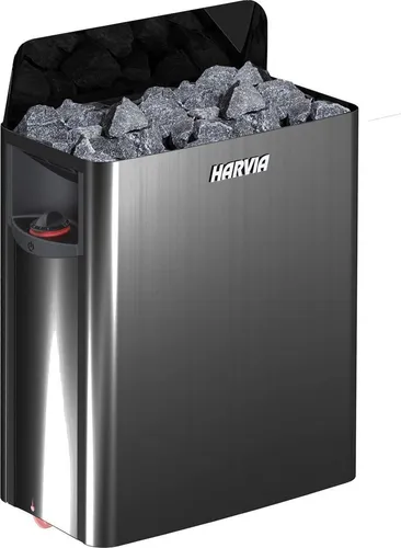 Harvia The Wall Black Steel Saunaofen - 6 kW mit integrierter Steuerung - Saunaöfen & Heizgeräte, ideal für Saunakabinen von 5 bis 8 m³, bietet eine integrierte Steuerung für einfachen Betrieb und ist aus robustem schwarzem Stahl gefertigt.
