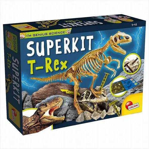 Liscianigiochi 81103 I m a Genius Superkit T-Rex - Experimentierkasten zum Ausgraben und Zusammenbauen von Dinosaurierskeletten, fördert Geschichts- und Geographiekenntnisse