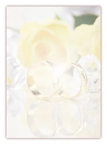 Motivpapier Briefpapier (Hochzeit-5170, DIN A4, 25 Blatt) - goldene Ringe vor gelben Rosen