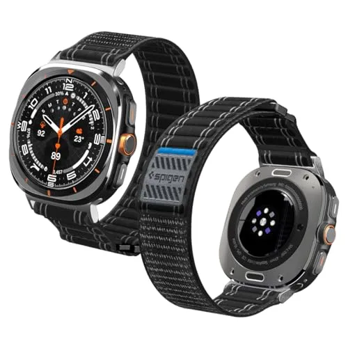 Spigen Basis-Stoffarmband mit Klettverschluss Entwickelt für Samsung Galaxy Watch Ultra 47mm (2025/2024) Leichtes Stoffband - Schwarz