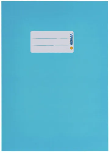 HERMA 19764 Heftumschlag A5 - Robuste Hefthülle aus extra starkem Karton, idealer Schutz für Schulhefte und Dokumente, babyblau mit Namensfeld