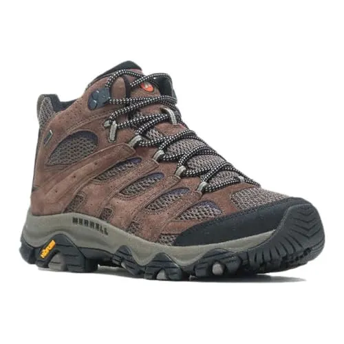 Merrell Herren Moab 3 Mid GTX Sneaker, Braun, 47 EU - Wanderschuhe mit Obermaterial aus hochwertigem Schweinsleder und Netzstoff, bieten optimalen Schutz und Komfort für Outdoor-Abenteuer. Der Balgzunge hält Schmutz fern und die Vibram Sohle sorgt für besten Grip.
