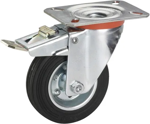 Dörner + Helmer 712222 Vollgummi-Feststell-Lenkrolle 200 x 50 mm - Lenkrollen für Möbel, mit 210 kg Tragkraft und einfacher Montage durch Anschraubplatte, ideal für stabile und bewegliche Möbelstücke.