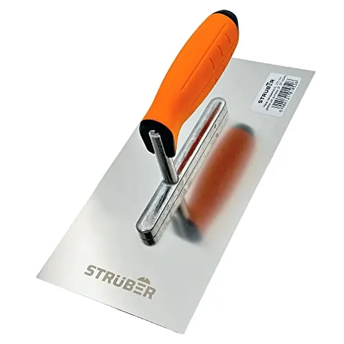 STRÜBER Premium Glättekelle Rostfreie mit Softgriff (270 x 130 mm) Profi Edelstahl Glättkelle - Putzkelle mit Klingenstärke 0,7mm - Glättscheibe Traufel mit Ergonomisch Griff - Made in EU