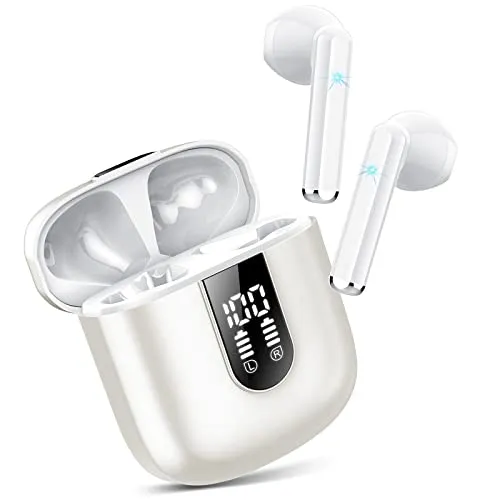 Jesebang Bluetooth Kopfhörer In Ear, Kopfhörer Kabellos Bluetooth 5.3, Ultraleicht Ohrhörer mit HD Mikrofon, Herausragender Sound Musik Streaming bis zu 30 Stunden, LED-Anzeige, IP7 Wasserdicht, Weiß