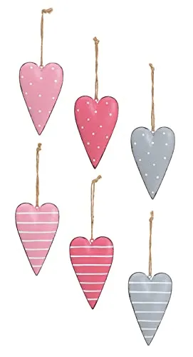 levandeo 6er Set Herz Metall H11cm Rosa Grau Deko-Hänger Herzanhänger Deko Geschenk Metallherz Wandbild Geschenkidee