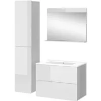 Vicco Badmöbel-Set Izan Weiß Hochglanz - Elegantes Badmöbel-Set mit Waschtischunterschrank und Hochschrank, bietet viel Stauraum und modernes Design für jedes Badezimmer.
