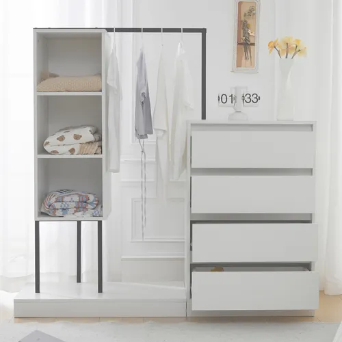 Merax Garderobenschrank 140x40x135 cm mit Kleiderstange und 4 Schubladen
