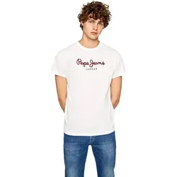 Pepe Jeans Herren Eggo N T-Shirt - Stylisches Design in Weiß, Größe S - T-Shirts für Herren mit großem Logoprint auf der Brust, aus hochwertiger Baumwolle für optimalen Tragekomfort und lässigen Look.