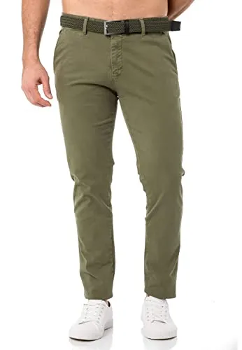 Redbridge Herren Chino-Hose mit Gürtel Bequeme Freizeit- und Businesshose Khaki W36 L32