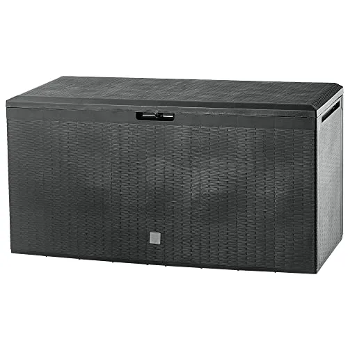 KADAX Gartenkiste, 114x47x59,4cm Aufbewahrungsbox aus Kunststoff, 290L Gartentruhe mit Griffen und Verschluss, Gartenbox für Aufbewahrung von Kissen (290L, Anthrazit)
