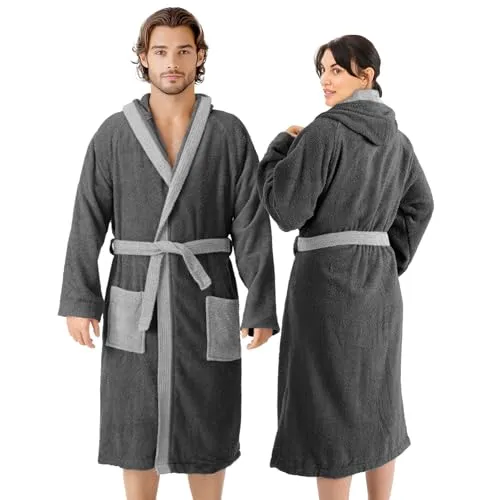 Frottee Bademantel aus 100% Baumwolle für Damen und Herren - Bequemer Unisex-Bademantel aus 100% Baumwolle in Anthrazit/Hellgrün, ideal für entspannte Stunden zu Hause.