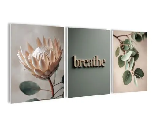 artissimo Bilderset 3er-Set PE6783-DS, Blumenbilder Eukalyptus salbei beige, 3 Bilder 30x40 cm, moderne Wandbilder Wohnzimmer, Japandi Bilderwand, skandinavische Wanddeko