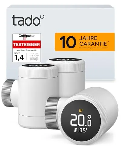 tado° Smartes Heizkörperthermostat X – Trio Pack - Programmierbare Thermostate für Zuhause mit App-Steuerung, die im Schnitt 22% Energie sparen und eine einfache DIY-Installation bieten.