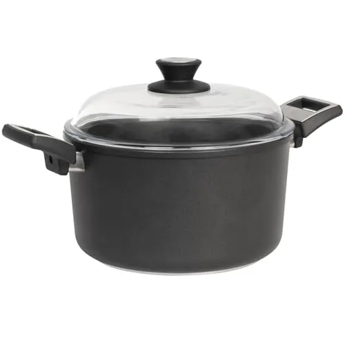 SKK großer Universal-Topf Ø 26 cm - induktionsgeeignet - Gemüsetopf Aluguss beschichtet Kochtopf mit Deckel aus Glas - Made in Germany