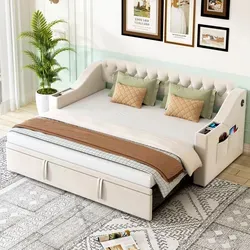 OKWISH Polsterbett 200x160 mit Stauraum und LED-Beleuchtung