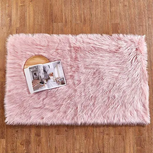 YDFYX Lammfell Schaffell Teppich Kunstfell Dekofell in Super weich Lammfellimitat Teppich Longhair Fell Optik Nachahmung Wolle Bettvorleger Sofa Matte (Pink, 80 x 180cm)