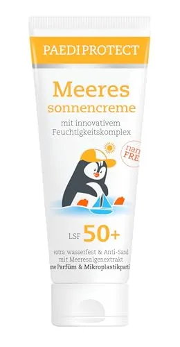 PAEDIPROTECT Meeressonnencreme Kinder Baby LSF 50+ - Sonnencreme für Babys, parfümfrei und wasserfest, schützt empfindliche Haut zuverlässig vor UVA/UVB-Strahlung mit Lichtschutzfaktor 50+. Ideal für sorgloses Spielen im Freien.