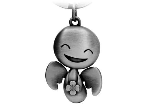 FABACH Schlüsselanhänger Schutzengel Happy mit Kleeblatt in silber von FABACH