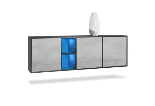 Vladon Sideboard Cuba – Elegantes Design mit 3 Türen und LED-Beleuchtung - Das Vladon Sideboard Cuba vereint modernes Design und Funktionalität. Mit großzügigem Stauraum und einem besonderen Regalelement ist es ideal für jedes Zuhause. Maße: 182 x 53 x 35 cm.