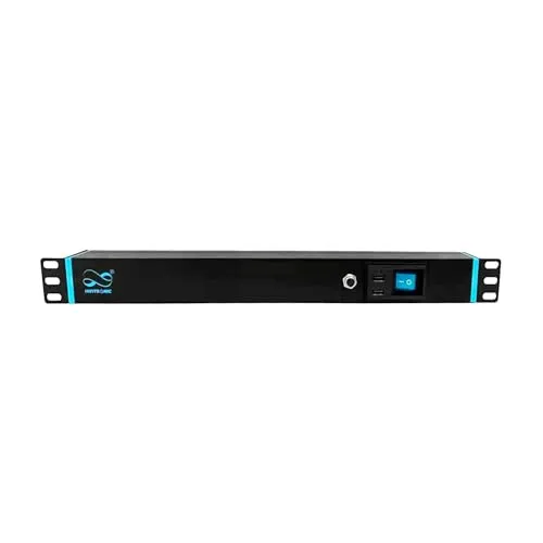 Infitronic INSV1010 19 Zoll PDU 1HE, 8-Fach Power Twist Steckdosenleiste verriegelbar, Stromverteiler mit USB & LED Schwanenhalslampe, H07RN-F Gummikabel, Überspannungsschutz, Rack-Beleuchtung