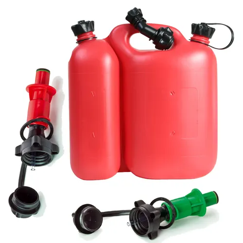 Doppelkanister 5,5+3 Liter ROT inkl. 3 Ausgiesser 2x Sicherheits-Einfüllsystem