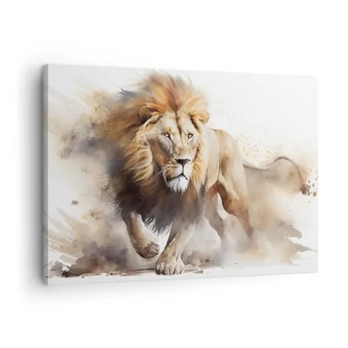 Bilder auf Leinwand Löwe Hell Tier Leinwandbild mit Rahmen 70x50cm Wandbilder Dekoration Wohnzimmer Schlafzimmer Küche Deko Klein Wanddeko Bild Wand Kunstdruck Art Wall Decor Canvas AA70x50-5803