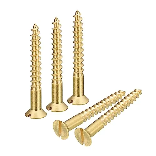 sourcing map 10Stk Messing Holz Schrauben M5x40mm Geschlitzt Antrieb Flach Kopf Selbstschneidend Schrauben Senkkopf für Holzarbeiten Möbel