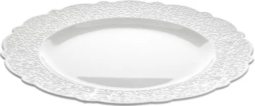 Alessi Dressed Platte rund Porzellan Weiss - Elegante Servierplatte aus hochwertigem weißen Porzellan (35,5 cm Durchmesser) mit einzigartigem Reliefdekor, ideal für stilvolle Anlässe.