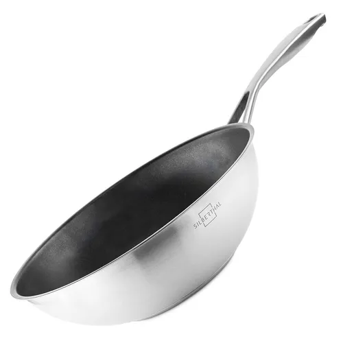Wokpfanne Induktion 28 cm Edelstahl Wok SILBERTHAL mit Anti-Haftbeschichtung