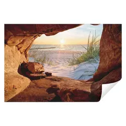 Wallarena Fototapete 3D EFFEKT Strand Höhle Meer in orange von Wallarena