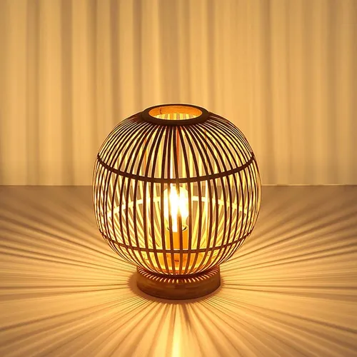 Nachttischlampe Tischleuchte Tischlampe Bambus Holzoptik Bohostil LED H 33,5cm