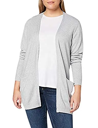 Vila Clothes Damen Strickjacke VIRIL L/S Open Knit Cardigan - Einfarbig, Grau - Strickjacke für Damen mit V-Ausschnitt und Fronttaschen, perfekt für lässige Looks und vielseitige Outfits.