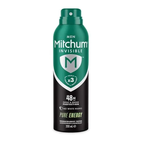 Mitchum Invisible Men 48HR Protection Aerosol Deodorant & Anti-Transpirant, ohne weiße Flecken, alkoholfrei, reine Energie, 200 ml