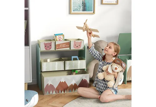 Zonekiz Kinderzimmerregal - Grünes Aufbewahrungswunder für kleine Entdecker - Kinderzimmermöbel mit 6 Fächern für Spielzeug und Bücher, ideal für 3- bis 8-Jährige. Fördert Organisation und Sicherheit durch robuste Materialien.