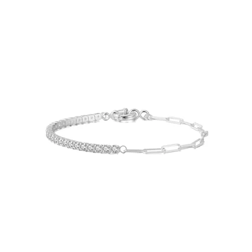 Suzan Gold® 925 Silber Tennisarmband für Damen mit Zirkonia & Paperclip-Kette | Moderner & eleganter Silberschmuck Lumispark – nickelfrei, wasserfest & funkelnd | Wunderschönes Geschenk für Frauen
