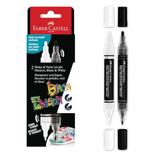 Faber-Castell 285503 Black Edition Shake & Paint Acrylmarker, 2er-Set, Dualspitze 3 mm & 1 mm, wasserfest, geeignet für verschiedene Oberflächen, lebendige, langanhaltende Farben