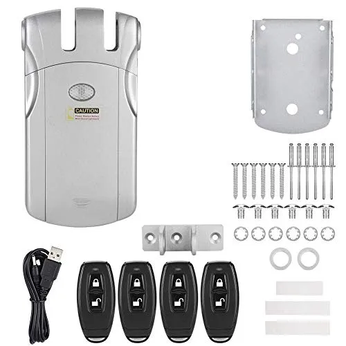 MAGT Elektronisches Türschloss mit 4 Fernbedienung, Unsichtbares Türschloss Schlüsselloses Drahtlose Elektronisches Schloss Smart Sicherheitsschloss