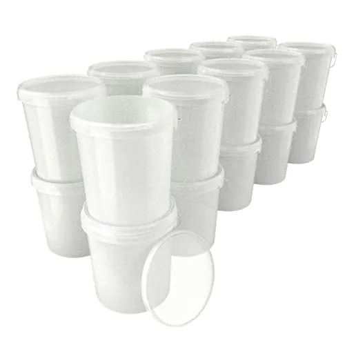 20x Eimer mit Deckel 16 Liter Natur - lebensmittelecht luftdicht und stabil, Leer Eimer mit Griff und Verschluss Deckel für Lebensmittel Chemie Wand Farbe Waschpulver Klebstoffe geeignet