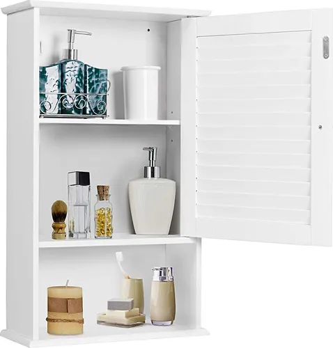 GOPLUS Hängeschrank für Badezimmer mit Lamellentür – 42x17x70 cm Weiß