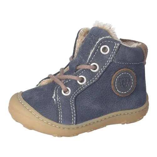 Ricosta 1202403180 Lauflernschuh blau 24 - Wanderschuhe für Kleinkinder, aus hochwertigem Leder mit warmem Kunstfellfutter für optimalen Komfort und Halt beim Laufenlernen.