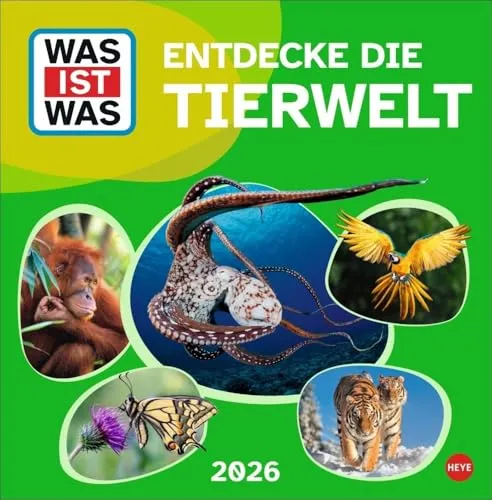 WAS IST WAS Tierwelt Broschurkalender 2026 - Tierkalender 2026 mit faszinierenden Tierfotos und spannenden Infos für wissbegierige Kinder. Ideal für kleine Entdecker, die mehr über die Tierwelt erfahren möchten.