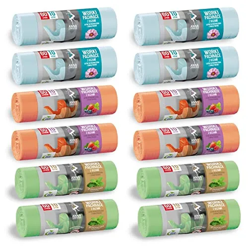 Duftende Rollen-Abfallbeutel 60L - 10 Stück - Müllbeutel für allgemeinen Abfall, duftend und geruchsneutralisierend, ideal für Küche und Haushalt, 60 Liter Kapazität in praktischen Rollen.