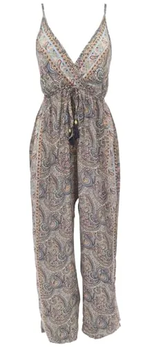 GURU SHOP Boho Jumpsuit - Seidig Glänzender Einteiler in Blau/Türkis - Jumpsuits für Damen, aus fließendem Stoff, der die Figur umschmeichelt und ideal für sommerliche Anlässe ist.