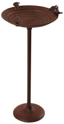 Esschert Design Vogeltränke auf Standfuß – 27 cm Durchmesser, 60 cm hoch - Gartenverzierungen mit vielseitiger Vogeltränke: Nutze sie als Vogelbad oder Futterstation im Winter. Robustes Gusseisen sorgt für Stabilität und Langlebigkeit – ideal für jeden Garten!