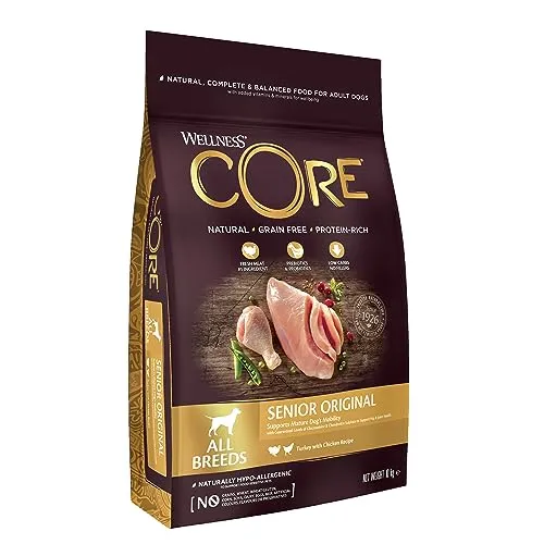 Wellness CORE Senior Original - Trockenfutter für Hunde ab 7 Jahren, Pute & Huhn, 10 kg - Getreidefreies Hundefutter mit hohem Fleischanteil (33% Protein) und 30% weniger Fett für ältere Hunde; unterstützt Gelenke und Mobilität für ein aktives Leben.